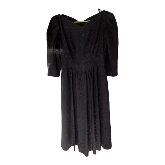 1980's VINTAGE Petite Lanz Black Brocade Drop Gothic Prom Party Dress size 4 AC1 - Picture 1 of 7